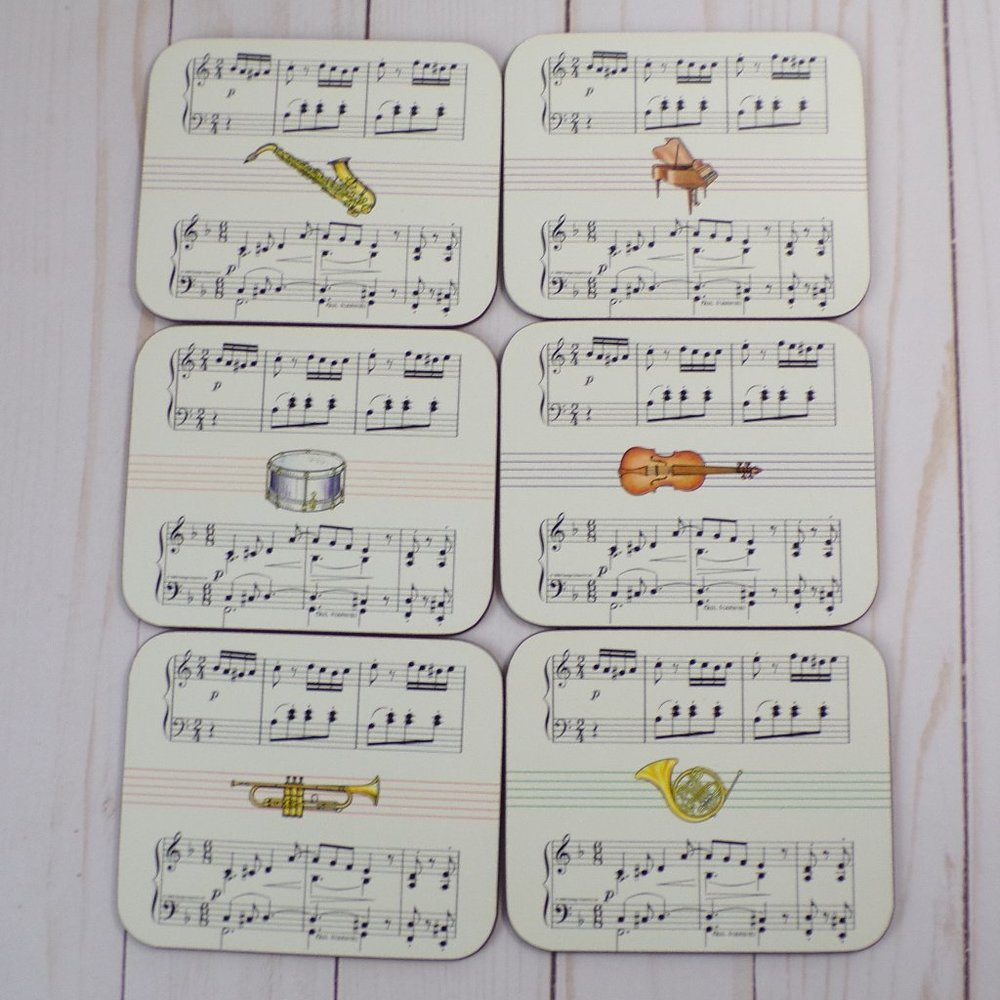 Musical Notes Coasters Set of 6 musical instrument coasters